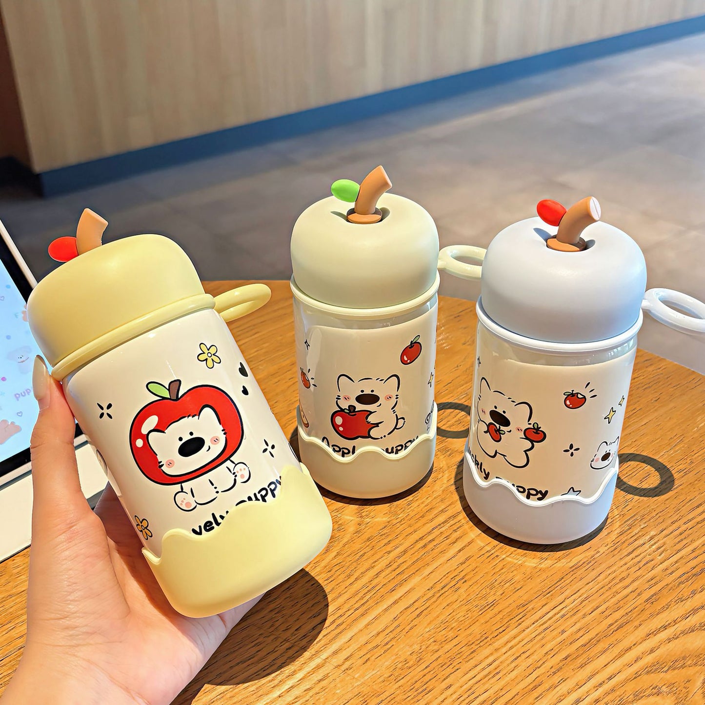 Cute Apple Pocket Thermos Cup – Mini Portable Insulated Mug with Sturdy Carry Ring