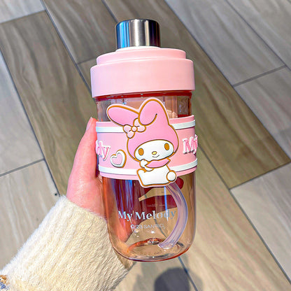 Sanrio Cartoon Plastic Water Cup with Straw – Trendy Fruit Tea Design, Large Capacity Sports Cup