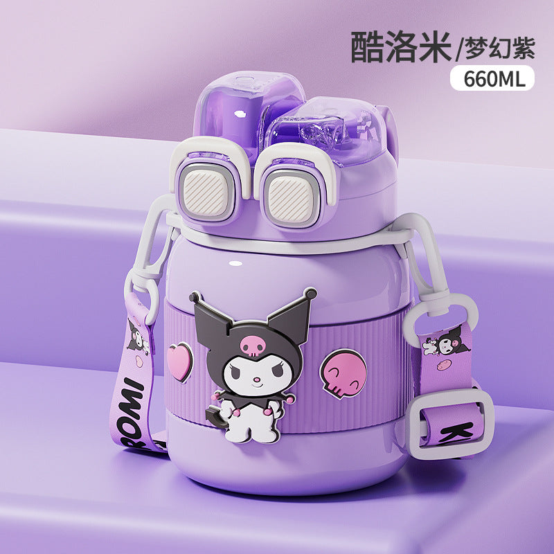 Sanrio Licensed Cartoon Thermos Cup – Portable Double-Drink Sports Kettle for Students