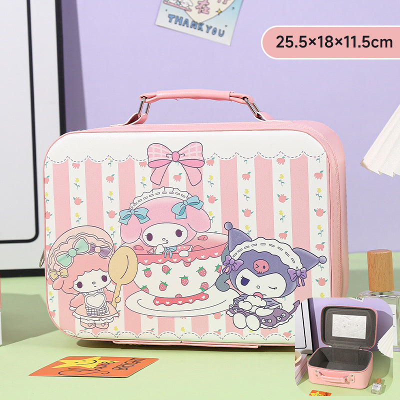 Cartoon Kids Cute Cosmetic Bag Sanrio Travel Portable Large Capacity Mirror Cosmetic Case Cosmetic Storage Box