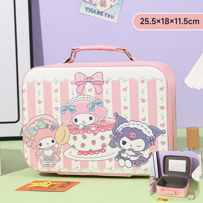 Cartoon Kids Cute Cosmetic Bag Sanrio Travel Portable Large Capacity Mirror Cosmetic Case Cosmetic Storage Box