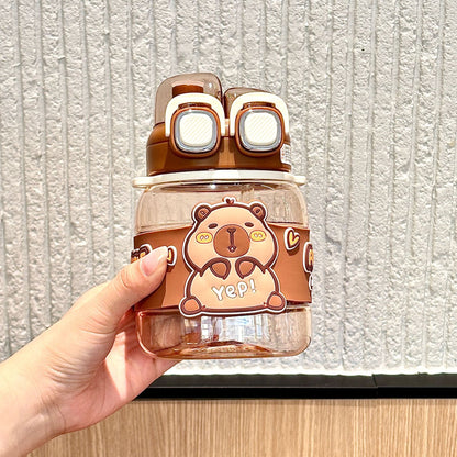 Capybara Double-Drink Plastic Cup – Pop Lid Kids Cartoon Straw Cup, Portable Girls Water Bottle