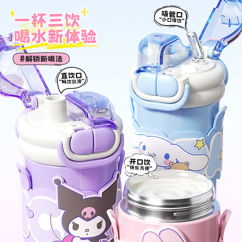 Sanrio Kids Thermos Cup 316 Stainless Steel – Large Capacity Double-Drink Portable Lock Cup for Girls
