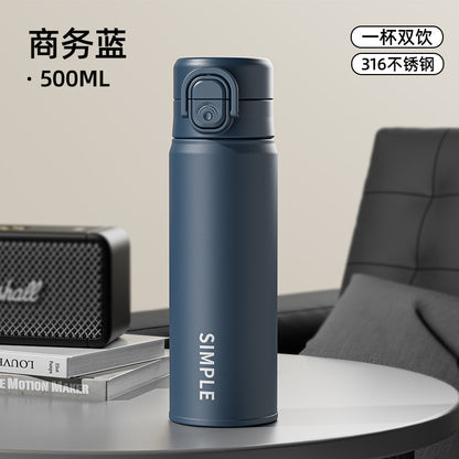 Fashionable Silk-Screen Thermos Cup – Double-Drink Lock Design with Silicone Spout