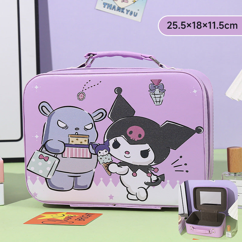 Cartoon Kids Cute Cosmetic Bag Sanrio Travel Portable Large Capacity Mirror Cosmetic Case Cosmetic Storage Box