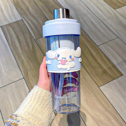 Sanrio Cartoon Plastic Water Cup with Straw – Trendy Fruit Tea Design, Large Capacity Sports Cup