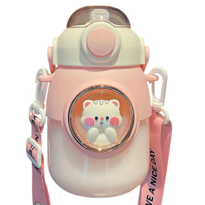 Space Capsule Straw Cup – Large Capacity Kids & Couple Water Bottle with Universal Strap