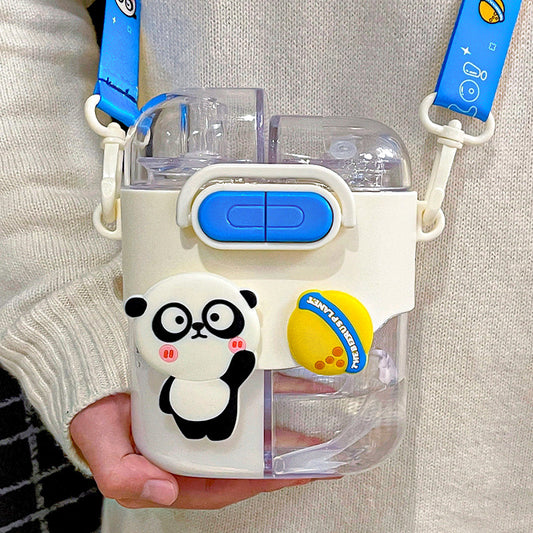 Kids Cartoon Summer Straw Cup – Cute Double-Drink Girls Sports Water Bottle, Portable