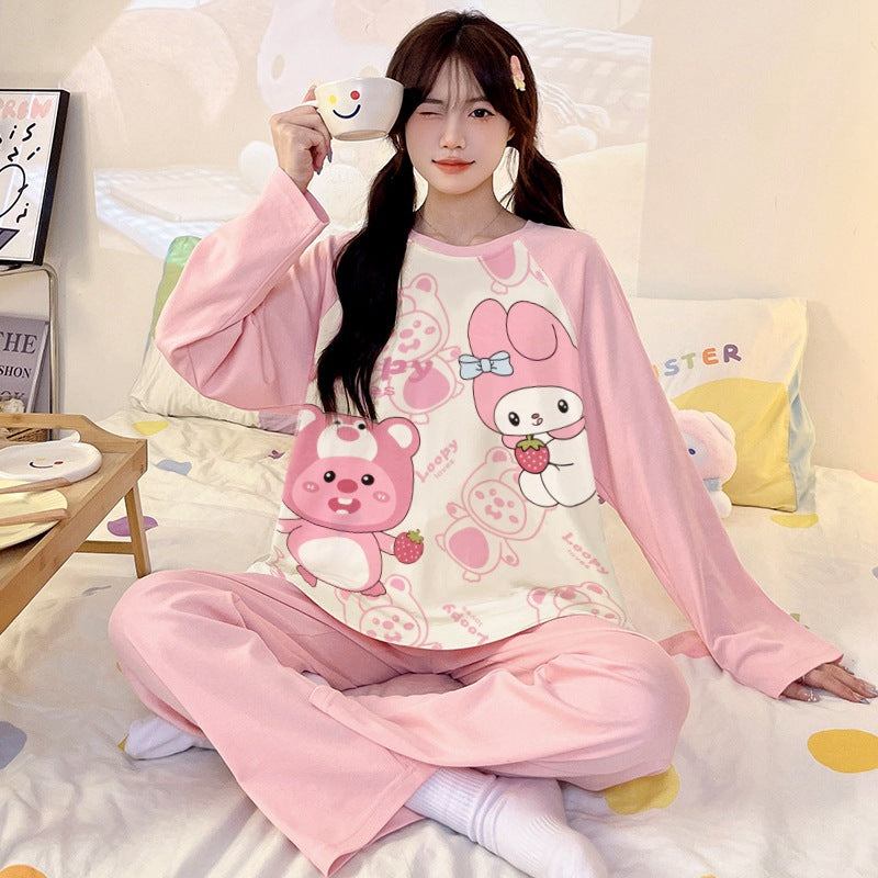 Kuromi Inspired Pure Cotton Long Sleeve Lounge Set for Men and Women Cartoon Spring Autumn Basewear