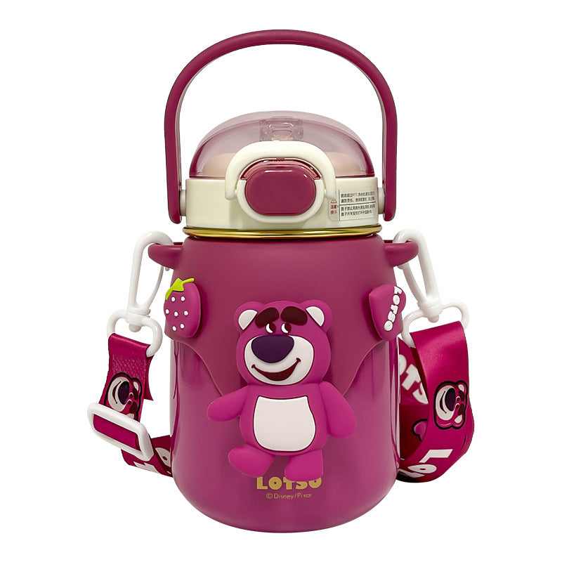 Strawberry Bear Cartoon Thermos Cup – Large Capacity Doll Straw Mug for Students