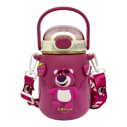 Strawberry Bear Cartoon Thermos Cup – Large Capacity Doll Straw Mug for Students