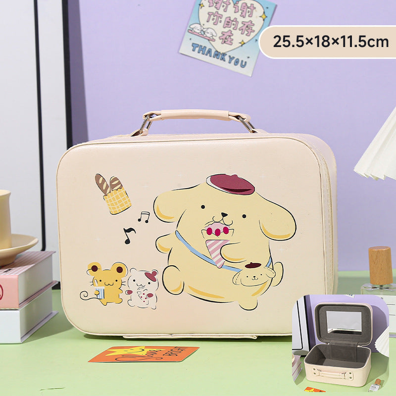 Cartoon Kids Cute Cosmetic Bag Sanrio Travel Portable Large Capacity Mirror Cosmetic Case Cosmetic Storage Box