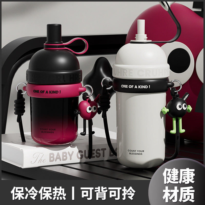Large capacity thermos mug straw outdoor portable sports thermos mug gradient simple drinking cup cloud drinking kettle
