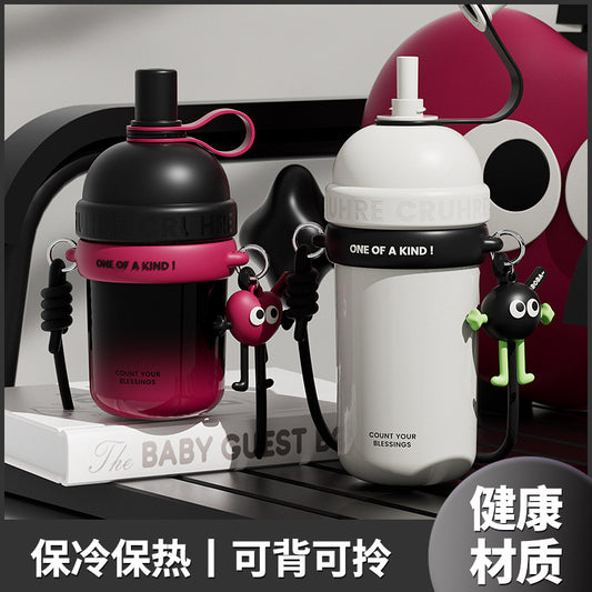 Large capacity thermos mug straw outdoor portable sports thermos mug gradient simple drinking cup cloud drinking kettle