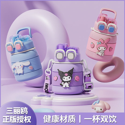 Sanrio Licensed Cartoon Thermos Cup – Portable Double-Drink Sports Kettle for Students