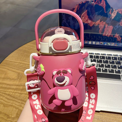 Strawberry Bear Cartoon Thermos Cup – Large Capacity Doll Straw Mug for Students