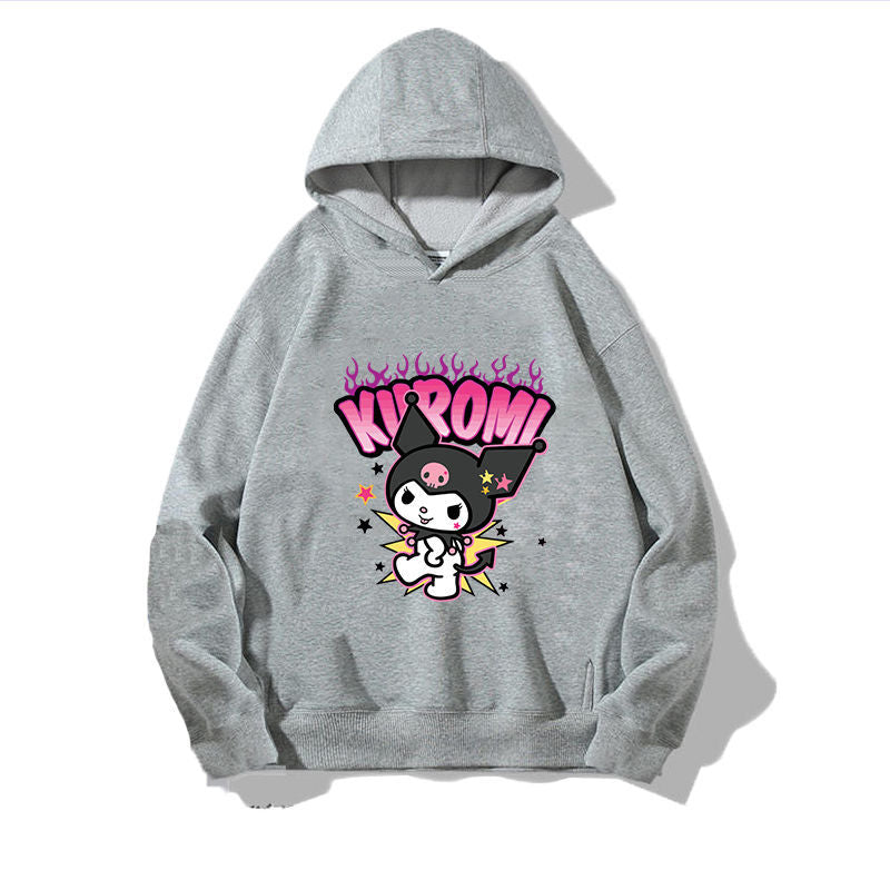 Sanrio Kuromi Girls Lightweight Hooded Sweatshirt Jacket - Kawaii Cartoon Long Sleeve Pullover for Kids (Spring Autumn)