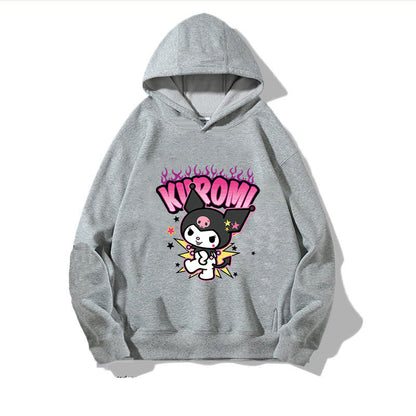 Sanrio Kuromi Girls Lightweight Hooded Sweatshirt Jacket - Kawaii Cartoon Long Sleeve Pullover for Kids (Spring Autumn)