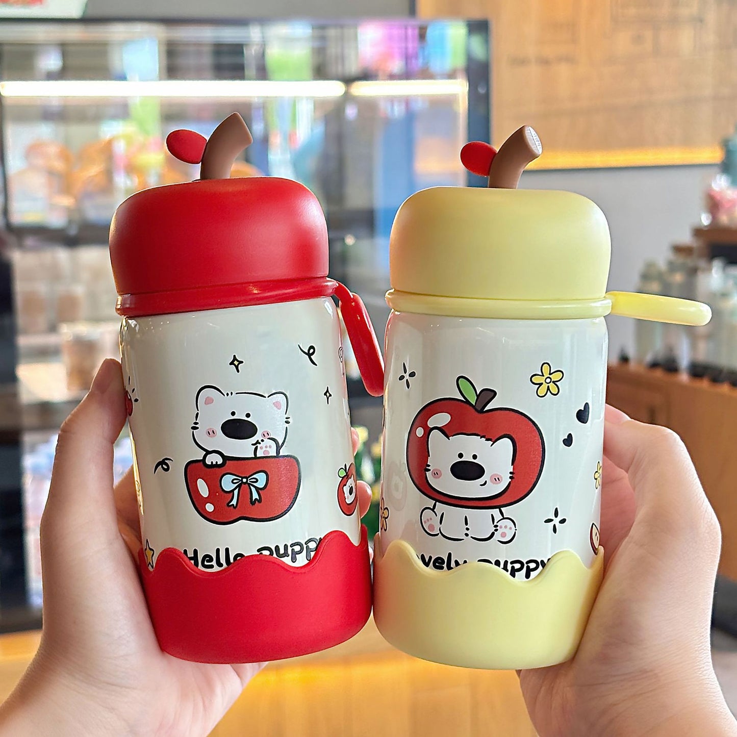 Cute Apple Pocket Thermos Cup – Mini Portable Insulated Mug with Sturdy Carry Ring