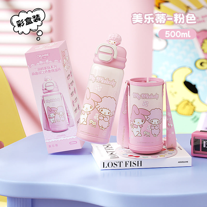 Sanrio family series student children's thermos cup 316 stainless steel portable cup cover drinking cup double drink gift box