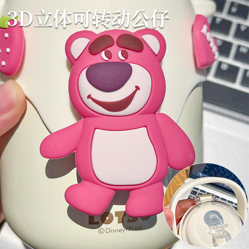 Strawberry Bear Cartoon Thermos Cup – Large Capacity Doll Straw Mug for Students