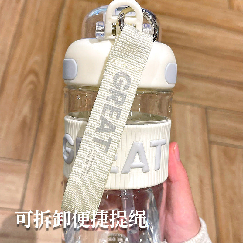 Simple letter plastic cup student sports water bottle large capacity straw cup girls portable double drink wholesale water cup