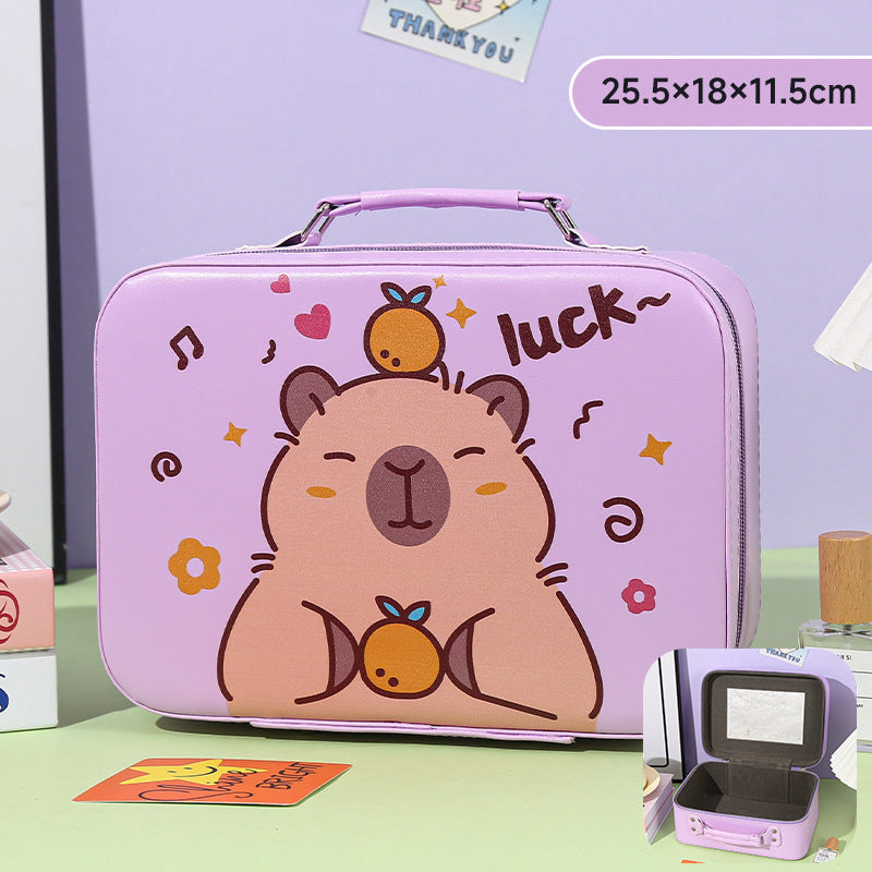 Cartoon Kids Cute Cosmetic Bag Sanrio Travel Portable Large Capacity Mirror Cosmetic Case Cosmetic Storage Box
