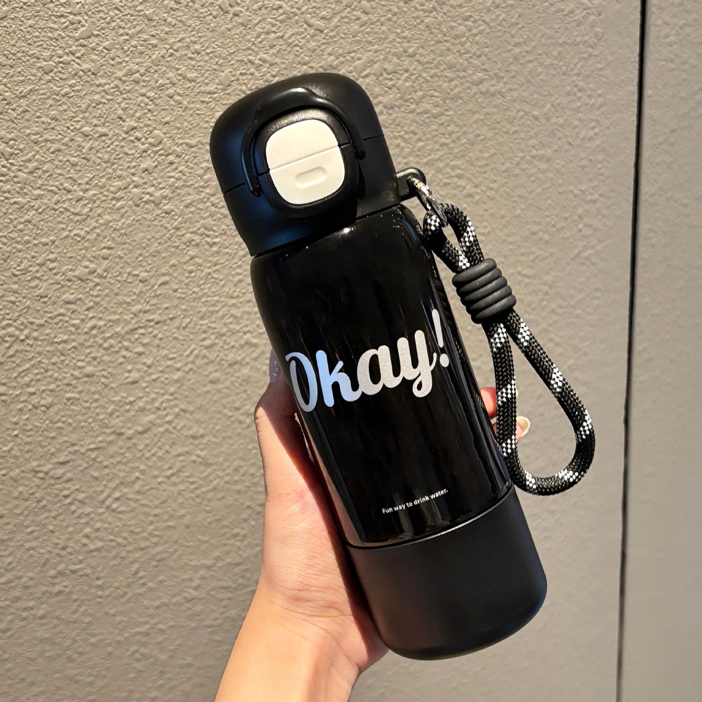 Minimalist Silk-Screen Thermos Cup – Double-Drink Insulated Mug with Rope & Lock Design