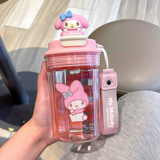 Sanrio Licensed Cartoon Kids Plastic Cup – Doll Coffee Mug, Sealed Leak-Proof Student Cup