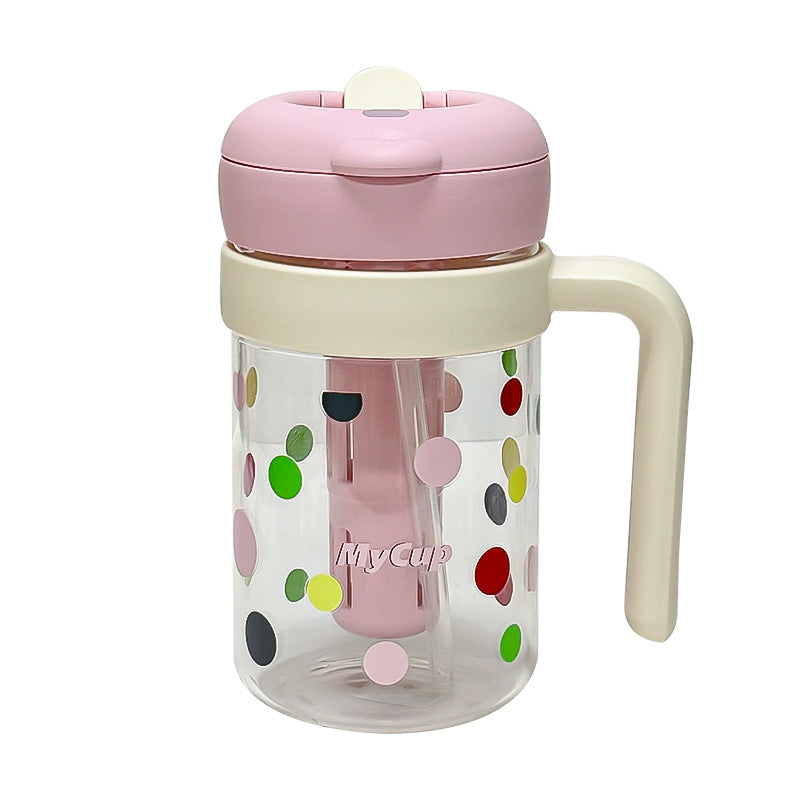 Floral Silk-Screen Tea Glass Cup – Double-Drink with Tea Compartment & Carry Ring, Portable