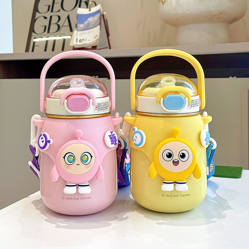 Egg Boy Party Insulated Thermos Mug – Large Capacity Kids Cartoon Straw Water Cup