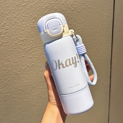 Minimalist Silk-Screen Thermos Cup – Double-Drink Insulated Mug with Rope & Lock Design