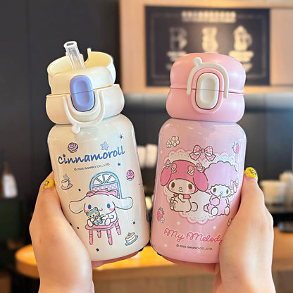 Sanrio Family Cartoon Thermos Cup – Double-Drink Lock Design with Reinforced Carry Ring