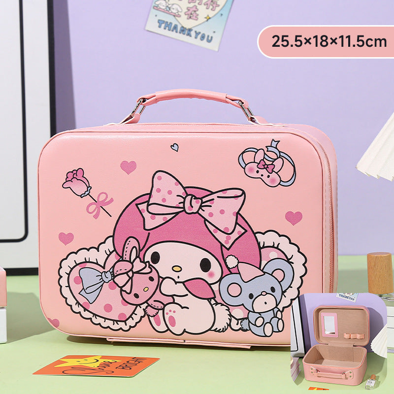 Cartoon Kids Cute Cosmetic Bag Sanrio Travel Portable Large Capacity Mirror Cosmetic Case Cosmetic Storage Box