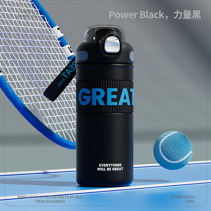 Minimalist Letter Thermos Cup – Large Capacity Student Sports Mug, Pop-Up Lid Direct Drink, Portable