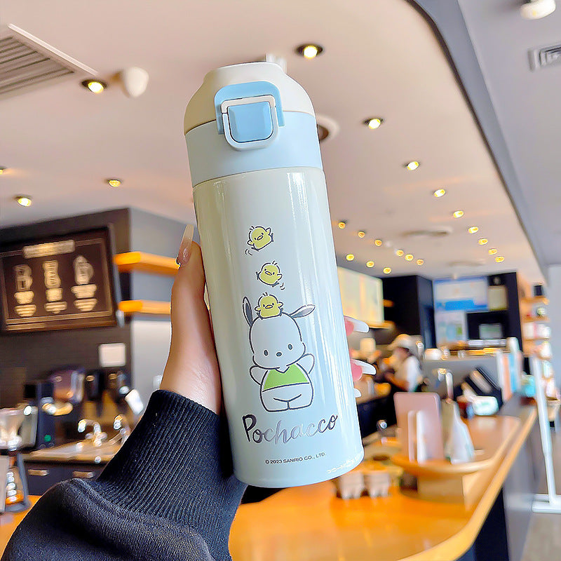 Kuromi gradient color convenient handle thermos cup convenient to carry silk screen design cup double drinking cup