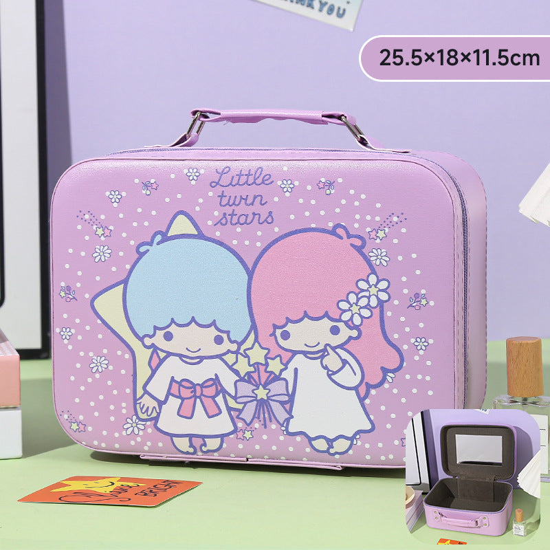 Cartoon Kids Cute Cosmetic Bag Sanrio Travel Portable Large Capacity Mirror Cosmetic Case Cosmetic Storage Box