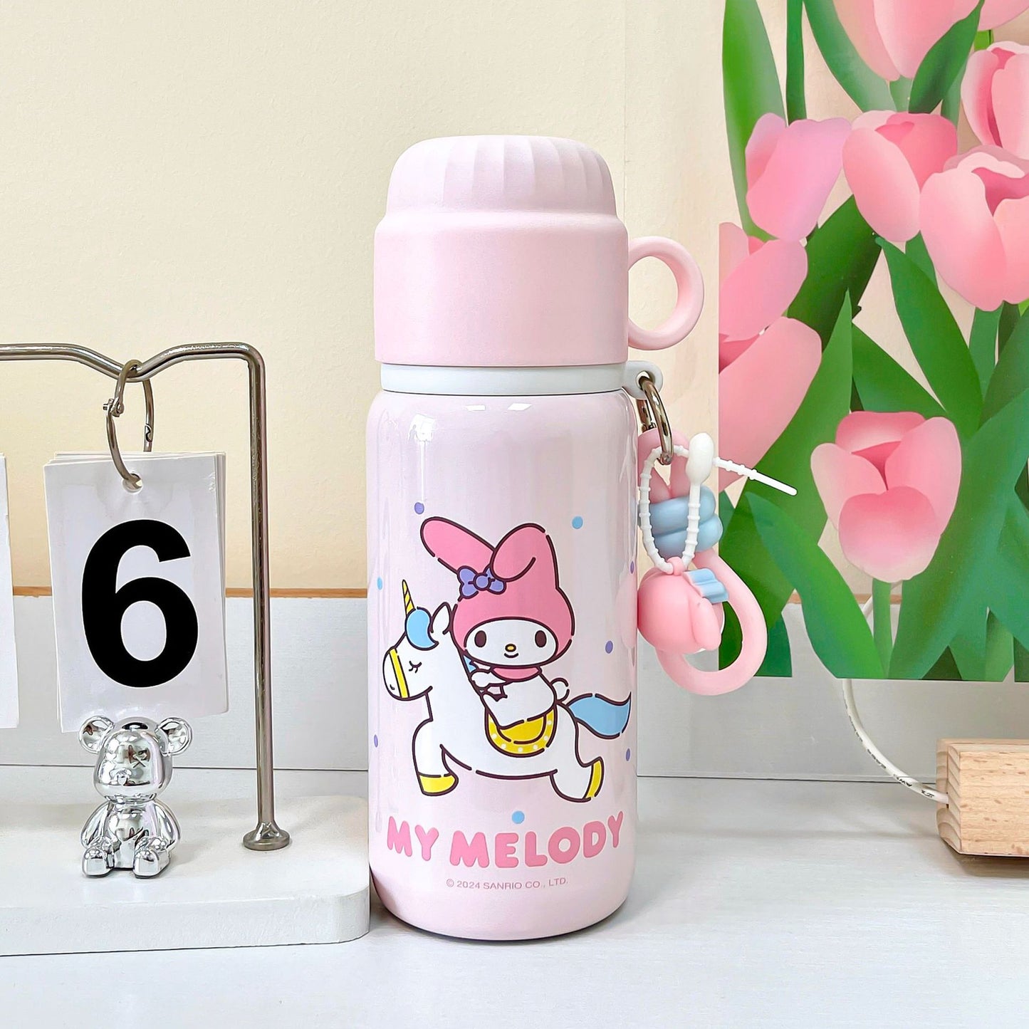 Sanrio Licensed Cartoon Thermos Mug – Large Capacity Double-Drink Cup with Pour Lid