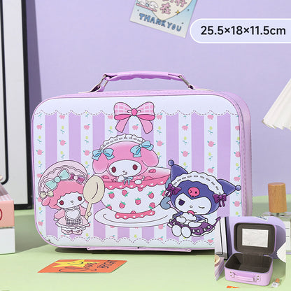 Cartoon Kids Cute Cosmetic Bag Sanrio Travel Portable Large Capacity Mirror Cosmetic Case Cosmetic Storage Box