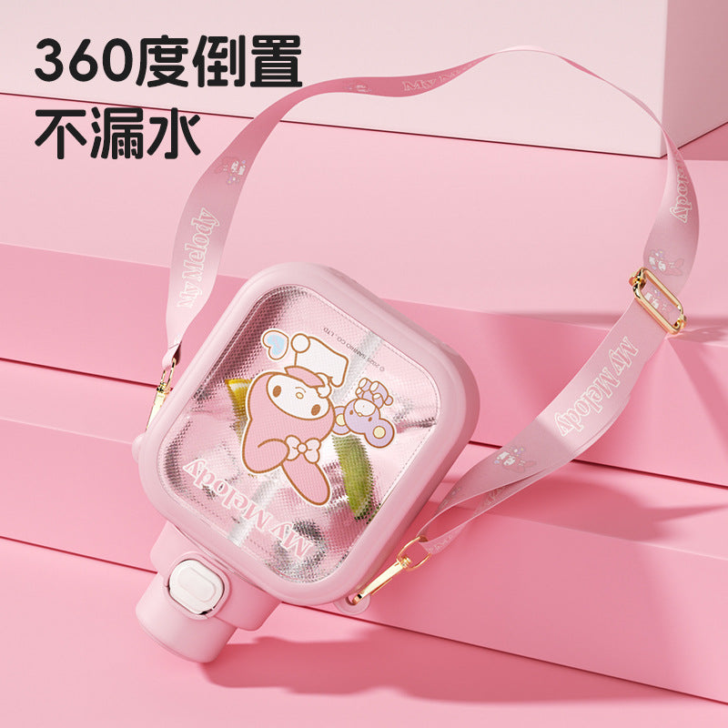 Sanrio Sugar Cube Plastic Cup Girls Cartoon Cute Portable Silicone Straw Large Capacity Kids Water Cup Students