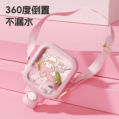 Sanrio Sugar Cube Plastic Cup Girls Cartoon Cute Portable Silicone Straw Large Capacity Kids Water Cup Students