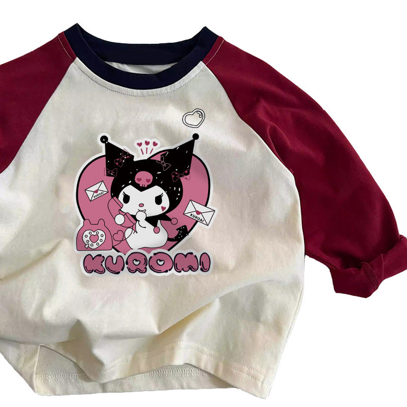 Pure Cotton Long Sleeve Cartoon Tee for Kids – Unisex Soft Crewneck Base Layer for Spring and Fall