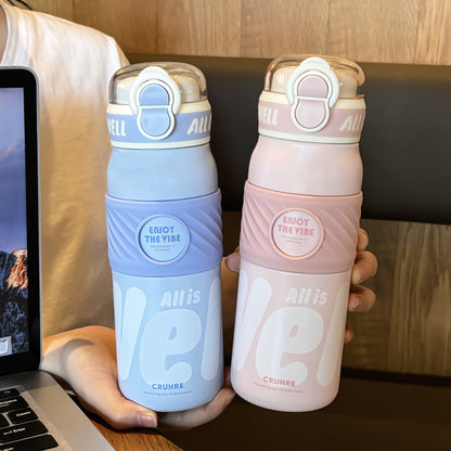 Minimalist Thermos Cup 316 Stainless Steel – Double-Drink Insulated Sports Straw Cup with Lock