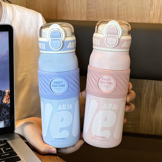 Minimalist Thermos Cup 316 Stainless Steel – Double-Drink Insulated Sports Straw Cup with Lock