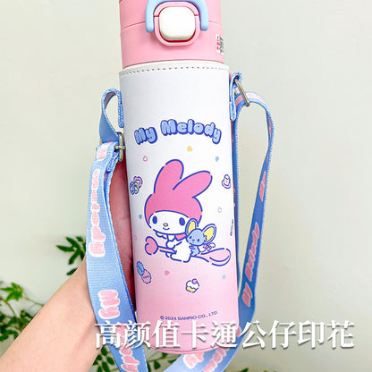 Genuine Sanrio authorized thermos cup, high-value cartoon student sports cup, convenient and large-capacity double drinking cup