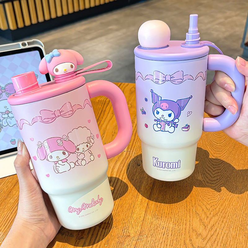 Sanrio Family Gradient Ice Cup – Double-Spout Large Capacity Portable Drinking Cup