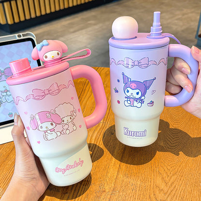Sanrio Family Gradient Ice Cup – Double-Spout Large Capacity Portable Drinking Cup