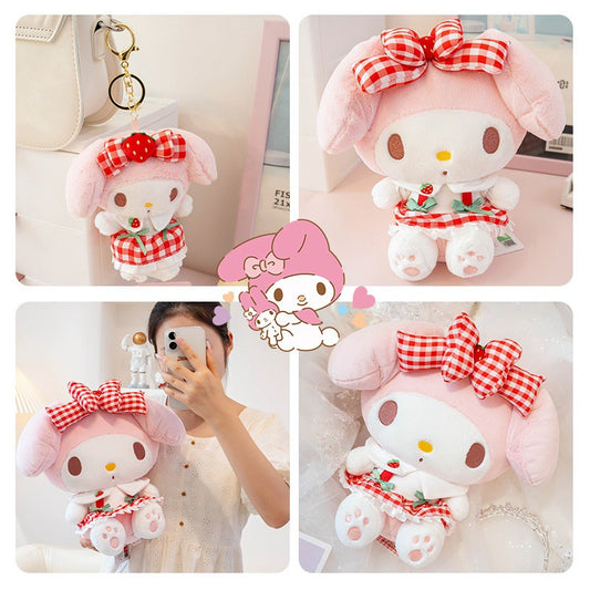 Sanrio Genuine Hello Kitty & My Melody Strawberry Plush Doll – Cute Sitting Toy Pendant Gift
