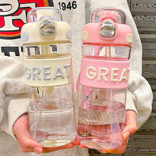 Simple letter plastic cup student sports water bottle large capacity straw cup girls portable double drink wholesale water cup