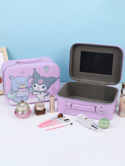 Cartoon Kids Cute Cosmetic Bag Sanrio Travel Portable Large Capacity Mirror Cosmetic Case Cosmetic Storage Box